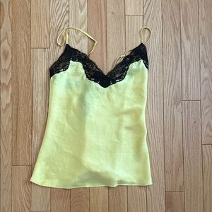 Vintage Yellow Lace Trim Cami satin top- open back